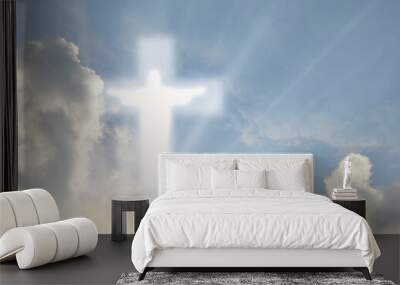 Ascension of Christ. Shining silhouette in the clouds Wall mural