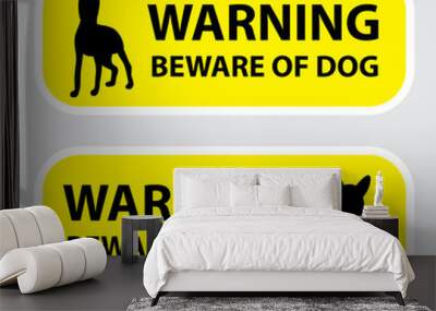 Beware of the dog sign on yellow background. Vector illustration for your cute design. Wall mural