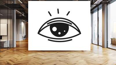 Black eye in doodle style. Trendy hand drawn vision and sight symbol with eyelashes and sparkles. Outline vector illustration on white background Wall mural