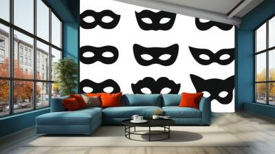 Black mask vector icon collection. Different masks silhouette isolated on white background Wall mural