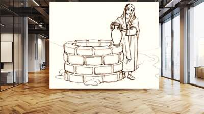 Christ and the Samaritan Woman at the Well. Pencil drawing Wall mural