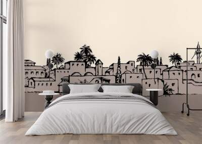 City in a desert. Vector drawing Wall mural