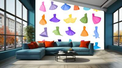 Collection of ball gowns in flat style. Wall mural