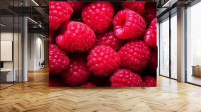 Delicious natural fresh red raspberries close up Wall mural