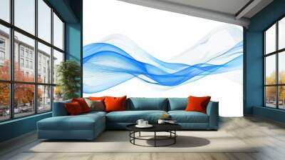 Blue color wave isolated on white. Abstract background with smoke wavy lines. Transparent curly form pulsing in the air. Energy Streams. Flowing dynamic sound waves for brochure, website, flyer design Wall mural