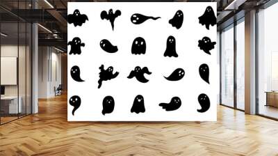 Doodle cute ghosts Haloween great collection. Simple spooky character. Scary ghostly monsters.  Wall mural