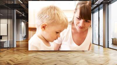 mother talking with her son Wall mural