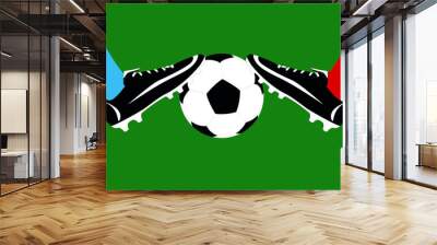 feet of a football player with a ball. the foot in the boot hits the ball. kicking a soccer ball. vector illustration, eps 10. Wall mural