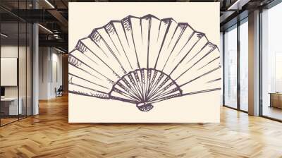 folding fan. vector sketch Wall mural