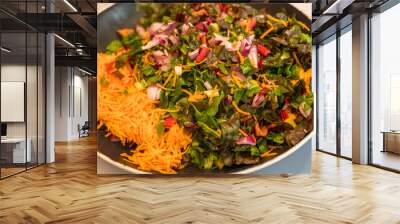 Fresh raw leaves of chard, leaf beets, mangold, swiss chard on a wooden table Wall mural