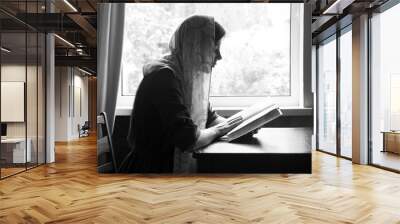 Girl reading a book by the window Wall mural