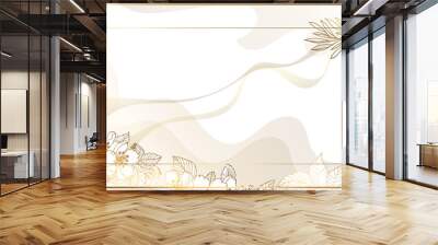 Golden frame with flowers. Watercolor stains and divorces on a white background. Golden flowers and twigs. Vector file. Wall mural