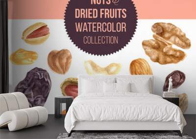 Background with nuts and dried fruits Wall mural