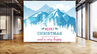 Christmas and New Year card with landscape Wall mural