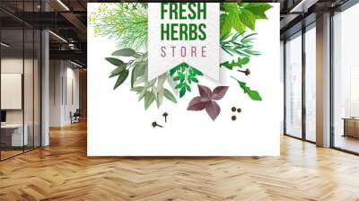 Fresh herbs store emblem Wall mural