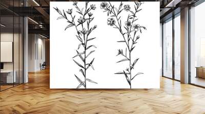 Hand drawn flax flowers and seeds Wall mural