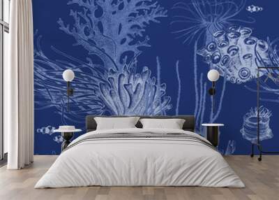 Seamless pattern with hand drawn coral reef Wall mural