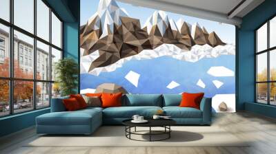 Winter landscape in origami style Wall mural