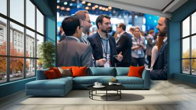 Group of male professionals networking at a business conference with copy space Wall mural