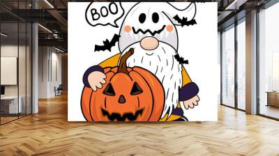 Halloween gnome with pumpkin. Halloween Gnome and Pumpkin. Vector illustration. Halloween Gnome t shirt design vector. Cute Happy Halloween Vector illustration.  Wall mural