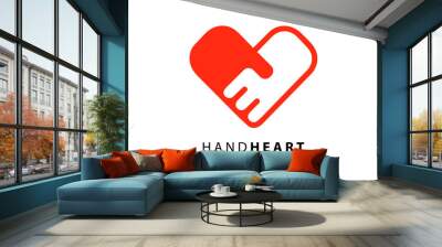 hand palm care love symbol. hands together. heart symbol. partnership business logo. two hands make  Wall mural