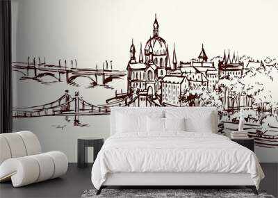 Hungarian Parliament Building. Vectos drawing scene Wall mural