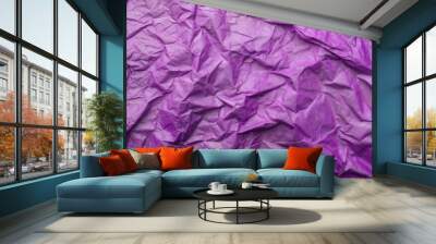 Purple crumpled paper texture for backgrounds and designs with copy space Wall mural