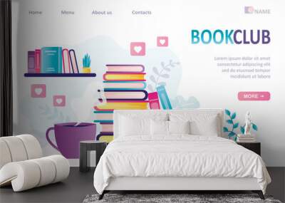 Large stack of different books. Fiction, novels and non-fiction. Concept of book club and education Wall mural