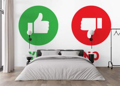 like and dislike icons. thumbs up and thumbs down symbols. yes or no choice Wall mural