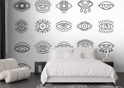 Line art icon set of evil seeing eye. Mystic esoteric signs linear style Wall mural