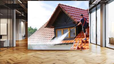 Roof cleaning with high pressure cleaner Wall mural