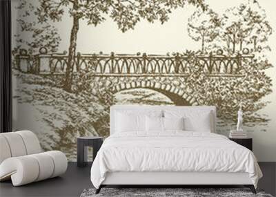 Lush Maple by a stream. Vector drawing Wall mural