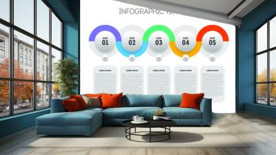 Modern timeline circle infographic template 5 steps. Business data visualization Wall mural