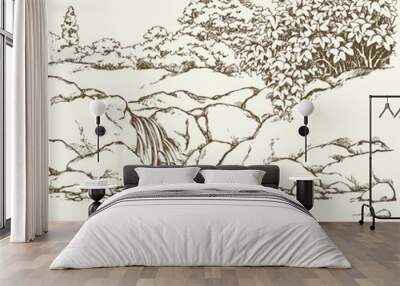 Mountain stream. Vector drawing Wall mural