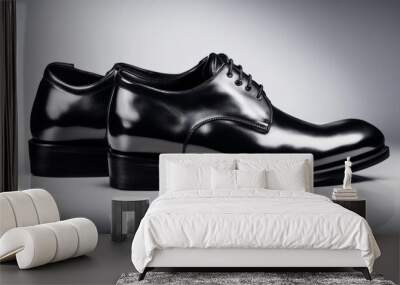 Pair of modern stylish leather luxury men's shoes on white background. Generated by AI. Wall mural