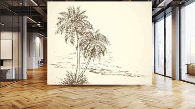 Palm on beach.  Vector drawing Wall mural