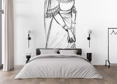 Pencil drawing. Oriental queen in elegant clothes Wall mural