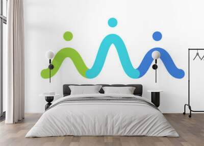 People group logo. Three man or woman. Business team sign. Communication or connection colorful icon Wall mural