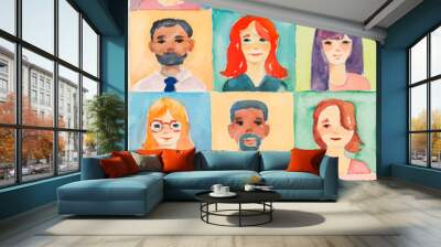 People icons collection in watercolor style Wall mural