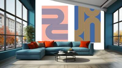 Retro vintage 70s style stripes lines cover set. Abstract modern geometric background collection. Wall mural