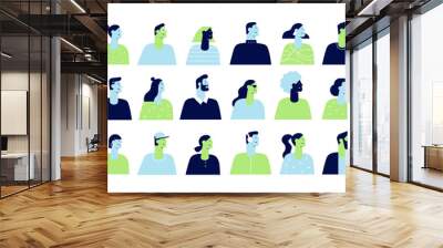 Set of profile portraits of male and female characters. Collection of modern people avatars. Colourful user pic. Vector illustration in flat design style, isolated on white Wall mural