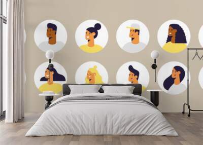 Set of profile portraits of male and female characters. Collection of people avatars. Vector illustration in flat design style, isolated.  Wall mural