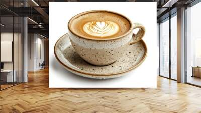 latte coffee with art in ceramic cup isolated on white background Wall mural