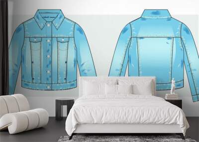 Blue denim jacket technical sketch. Wall mural