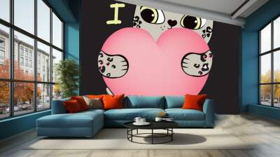 Leopard kitten with big heart. Slogan I love my mommy. Vector ilustration. Wall mural