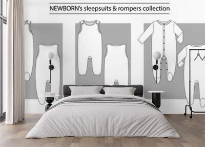 NEWBORN’s sleepsuits & rompers collection basic set of technical sketches for babys Wall mural