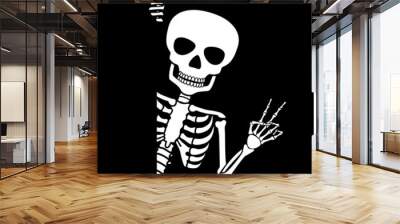 Skeleton make peace gesture. Halloween vector illustration. Wall mural