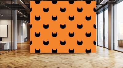 Seamless pattern polka dot black and orange with cats. Halloween. Great for fabric, textile. Vector Wall mural