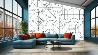 beautiful vector seamless pattern with mathematical figures and plots, 