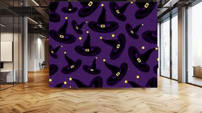 Halloween vector seamless pattern with witch hats Wall mural